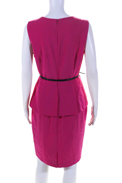 Calvin Klein Womens Sleeveless Belt Pleated Peplum Pencil Dress Hot Pink Size 8