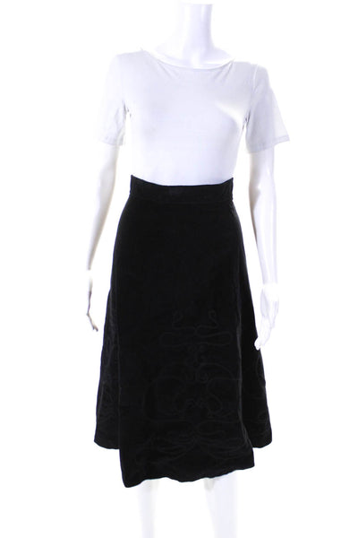 Simon Massey Zip Closure Line Flare Midi Velvet Skirt Black Size 12