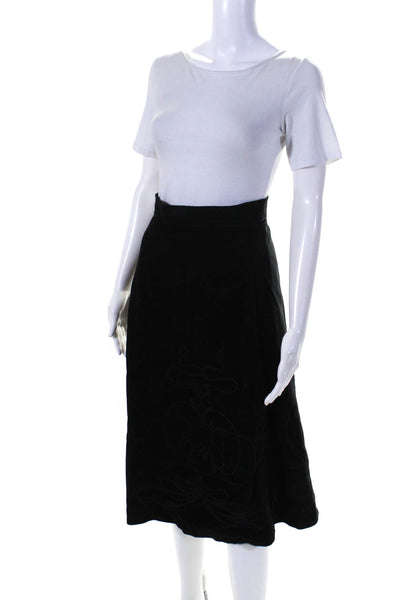 Simon Massey Zip Closure Line Flare Midi Velvet Skirt Black Size 12