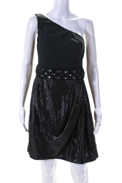 Maria Bianca Nero Women's One Shoulder Bead Bubble Hem Mini Dress Black Size L