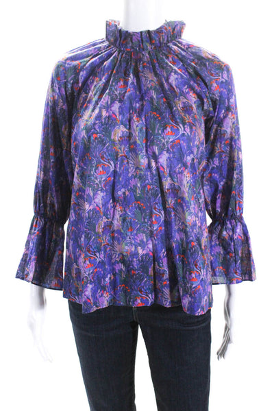 Cynthia Rowley Womens Cotton Abstract Print Mock Neck Blouse Multicolor Size XS