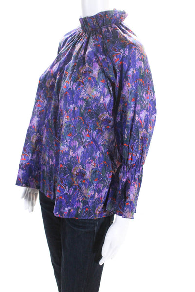 Cynthia Rowley Womens Cotton Abstract Print Mock Neck Blouse Multicolor Size XS
