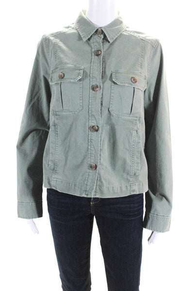 Vineyard Vines Womens Cotton Button Up Cropped Utility Jacket Olive Green Size S