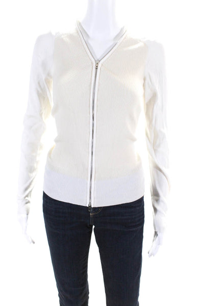 Rag & Bone Womens Merino Wool Full Zip Long Sleeve Knit Top White Ivory Size S