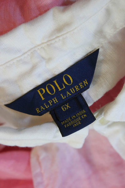 Polo Ralph Girls Linen Crew Neck Tank Top White Red Size 6X