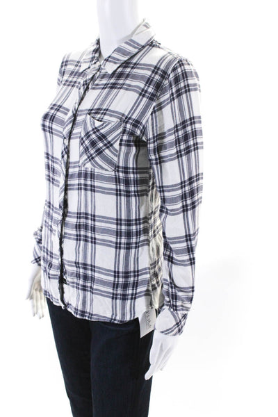 Rails Womens Plaid Button Down Shirt White Navy Blue Size Extra Small