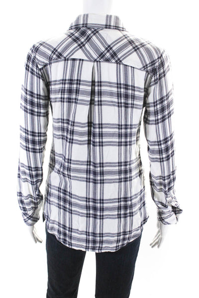 Rails Womens Plaid Button Down Shirt White Navy Blue Size Extra Small