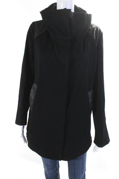 ALALA Womens Nylon Vegan Leather Trimmed Full Zip-Up Jacket Black Size L