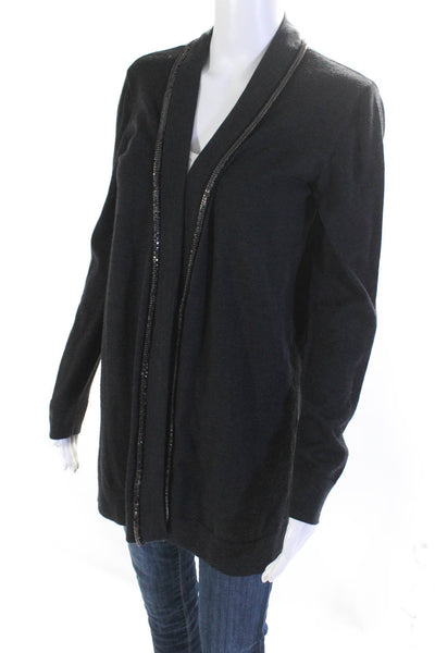 Versace Womens Wool Knit Sequined V-Neck Button-Up Cardigan Sweater Gray Size 40