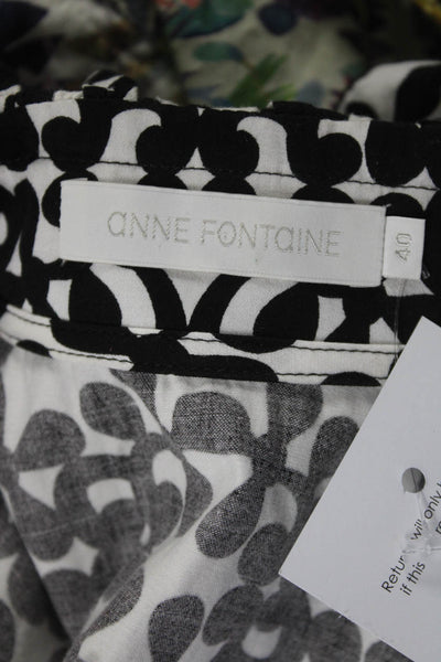 Anne Fontaine Womens Cotton Geometric Ruffle Sleeveless Zip Blouse White Size 40