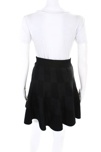 Escada Sport Womens Wool Knit Check Print Knee Length A-Line Skirt Black Size M