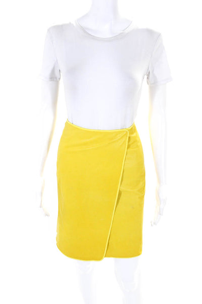 Reed Krakoff Womens Leather Asymmetric Knee Length Straight Skirt Yellow Size 8