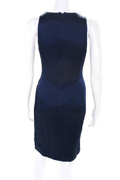 St John Collection Womens Ruffled Round Neck Sleeveless Sheath Dress Blue Size 8