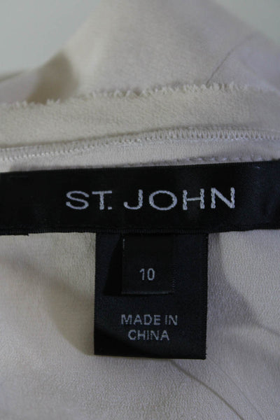 St. John Womens Silk Woven Sleeveless Round Neck Blouse Top Beige Size 10