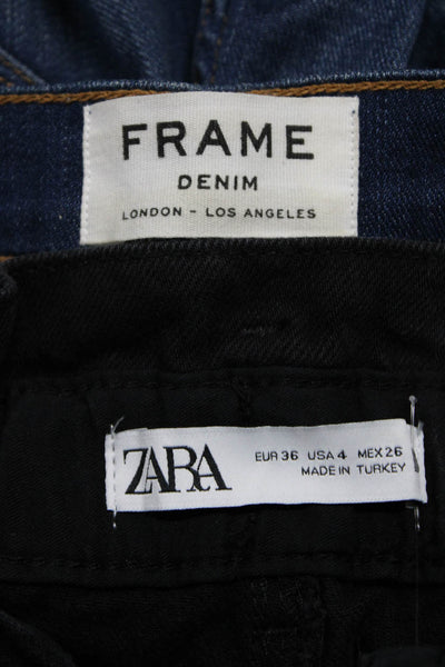 Zara Frame Womens Cotton Button Tapered Skinny Leg Jeans Black Size 24 4 Lot 2