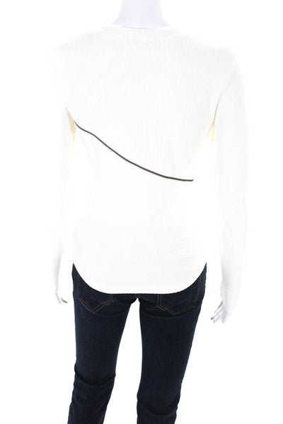 Red Haute Womens Ribbed Asymmetrical Zipped Long Sleeve Top White Size XS