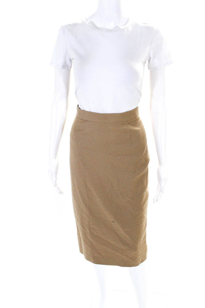 Escada Womens Solid Brown Wool Zip Back Lined Midi Pencil Skirt Size 34
