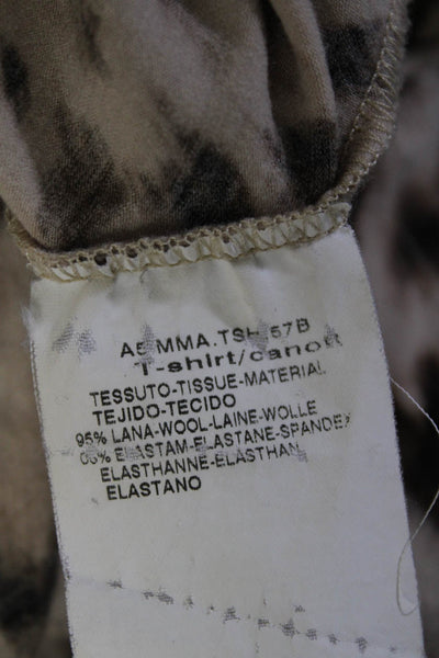 Max Mara Womens Brown Wool Printed V-Neck Drape Detail Blouse Top Size M