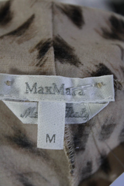 Max Mara Womens Brown Wool Printed V-Neck Drape Detail Blouse Top Size M