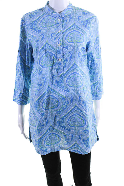 J. Mclaughlin Womens Paisley Buttoned Long Sleeve Tunic Blouse Blue Green Size S