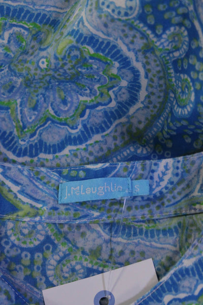 J. Mclaughlin Womens Paisley Buttoned Long Sleeve Tunic Blouse Blue Green Size S