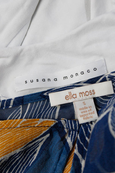 Ella Moss Susana Monaco Womens Silk Floral Keyhole Blouse Tops Blue Size S Lot 2