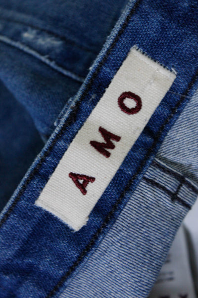 Amo Womens Cotton Medium Wash Button Fringe Hem Skinny Leg Jeans Blue Size EUR25