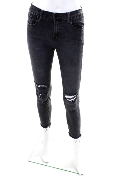 J Brand Womens Cotton Buttoned Distress Skinny Leg Jeans Black Size EUR26