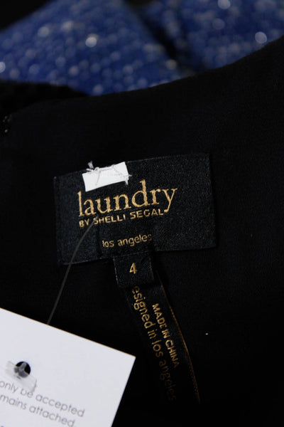 Laundry by Shelli Segal Womens Lace Hem V Neck Shift Dress Black Pink Size 4