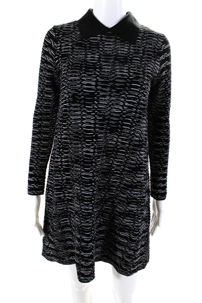 M Missoni Womens Textured Knit Collared Long Sleeve Shift Dress Black Size IT 36