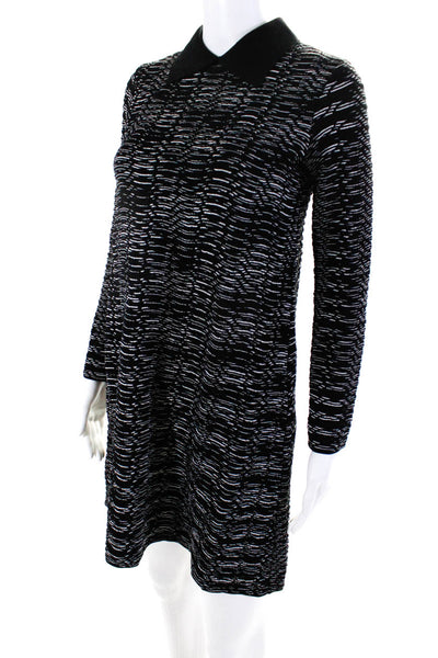 M Missoni Womens Textured Knit Collared Long Sleeve Shift Dress Black Size IT 36
