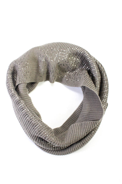 D Exterior Gray Wool Ribbed Knit Metallic Wide Width Winter Neck Collar Scarf