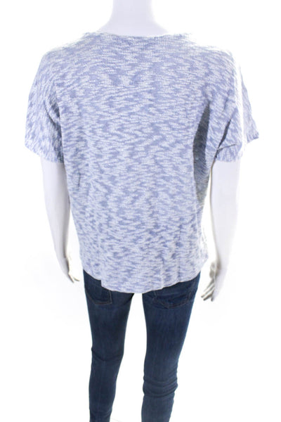 Kain Label Womens Lace Up Short Sleeve Crew Neck Sweater Blue White Size Small