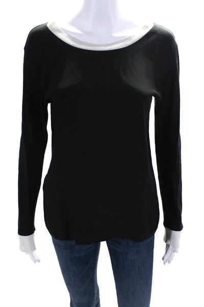LNA Womens Long Sleeve Contrast Silk Knit Top Blouse Sweater Black Size Small