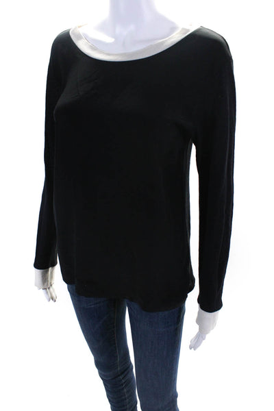 LNA Womens Long Sleeve Contrast Silk Knit Top Blouse Sweater Black Size Small