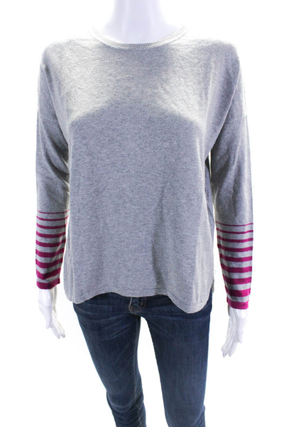Vince Womens Striped Sleeve Crew Neck Boxy Sweater Gray Pink Size Extra Large