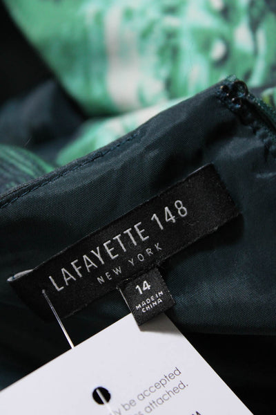 Lafayette 148 New York Womens Back Zip Printed Sheath Dress Green White Size 14