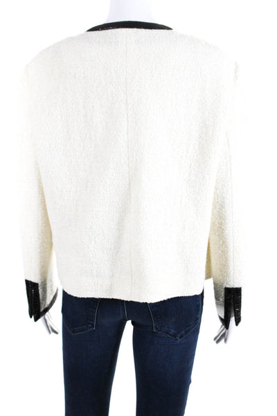 Akris Punto Womens Front Zip Contrast Tweed Knit Jacket White Black Wool Size 14