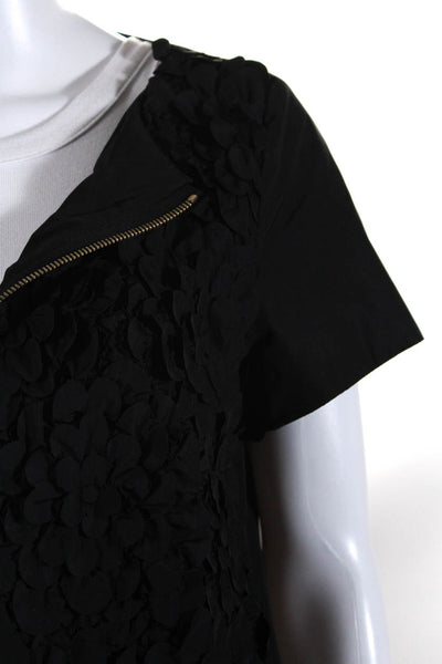Herno Womens 3D Floral Short Sleeve Crew Neck Zip Jacket Black Size IT 42