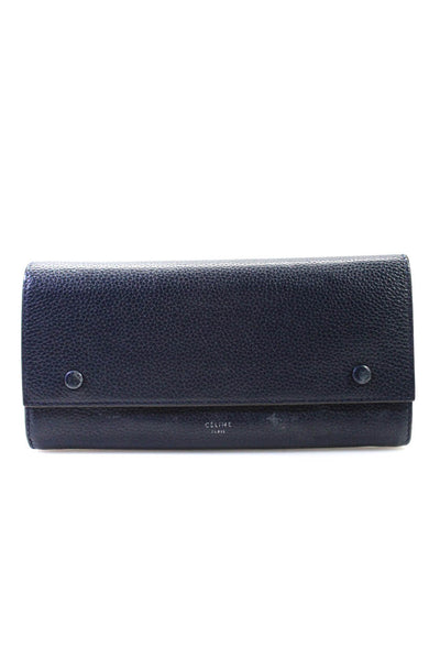 Celine Womens Leather Snap Long Continental Wallet Navy Blue