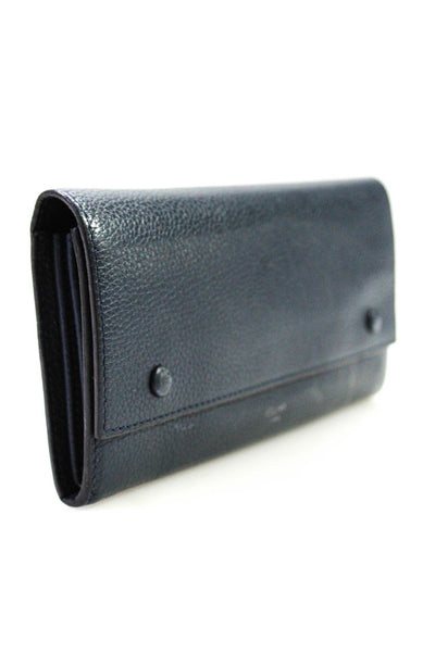 Celine Womens Leather Snap Long Continental Wallet Navy Blue