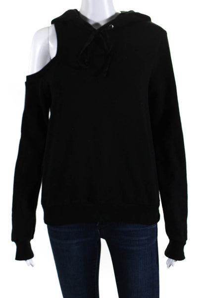 ALC Womens Pullover Cold Shoulder Drawstring Hoodie Sweater Black Size XS