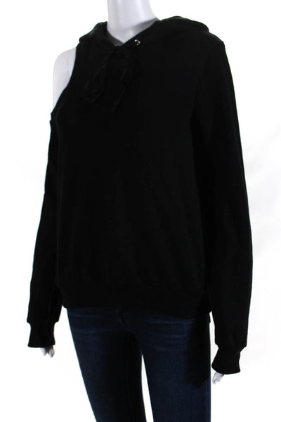 ALC Womens Pullover Cold Shoulder Drawstring Hoodie Sweater Black Size XS