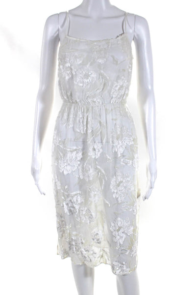 Fleur du Mal Womens Spaghetti Strap Sheer Floral Overlay Dress White Size XS