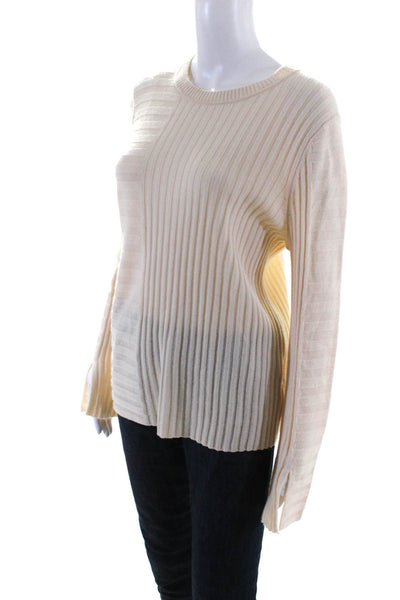 Equipment Femme Womens Ribbed Crew Neck Sweater White Wool Size Large
