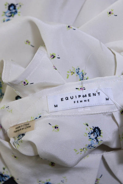 Equipment Femme Womens Floral Print Button Down Tank Top White Size Medium