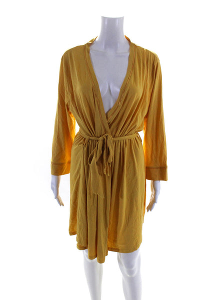 Cosabella Womens Long Sleeves Belted Wrap Dress Yellow Cotton Size Extra Large