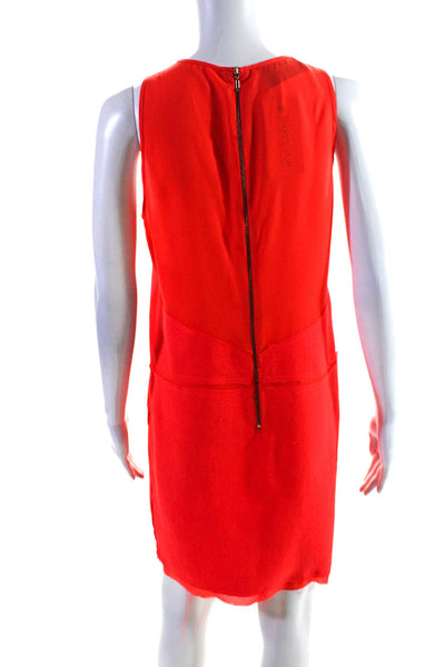 Cedric Charlier Womens Crepe Chiffon Sleeveless Shift Dress Neon Orange Size 8