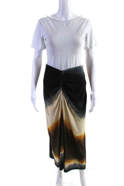 Mariacher Womens Ruched Elastic Waist Gradient Maxi Skirt Gray Ivory Black Small