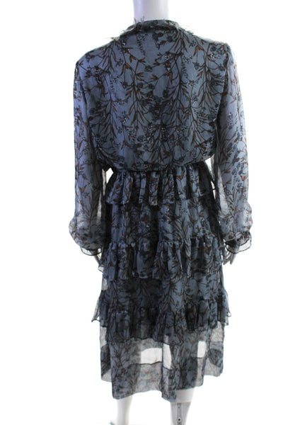 Slate & Willow Womens Long Sleeve Crew Neck Floral Tiered Dress Blue Size Medium